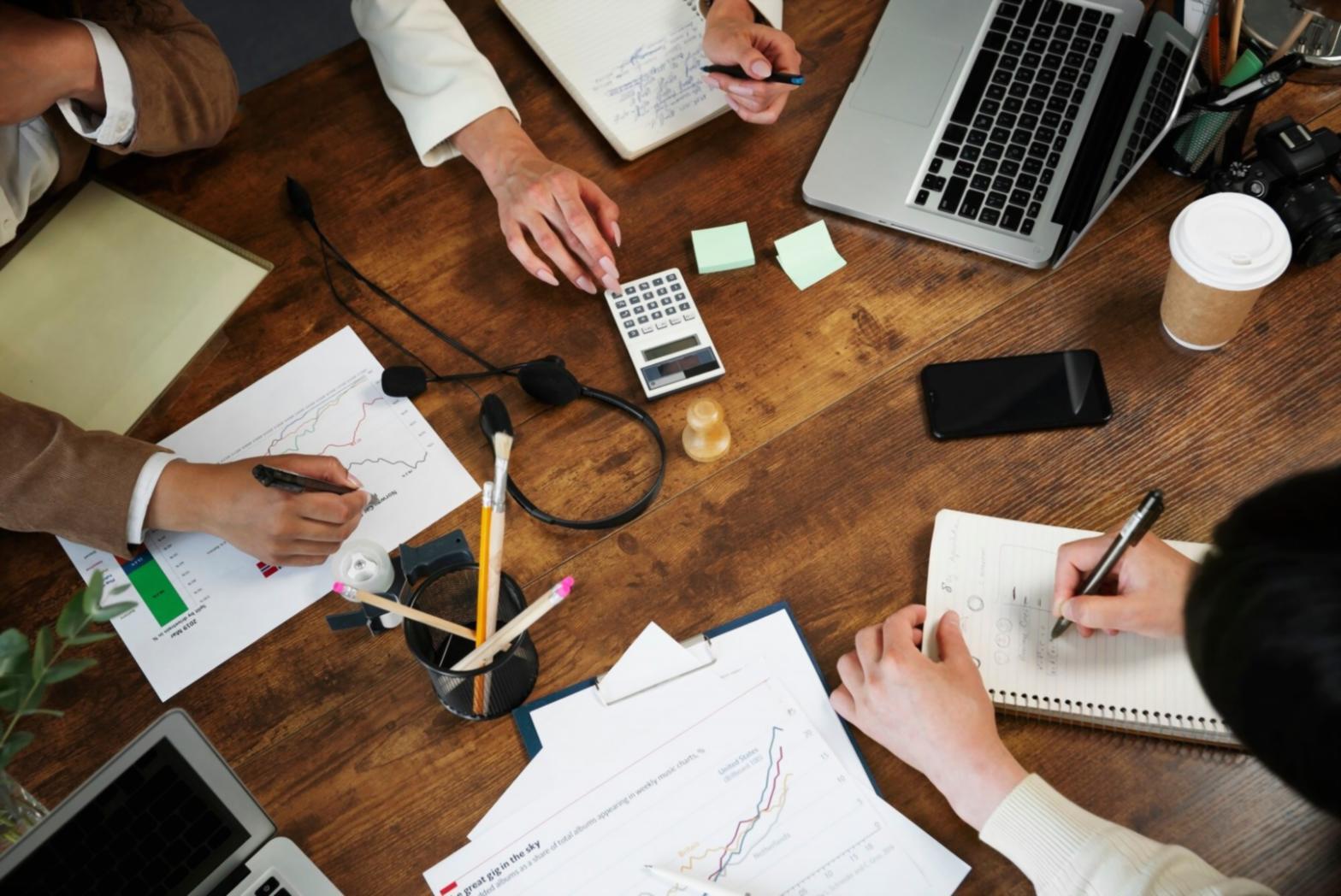 Financial analysis workspace with data reports and documentation
